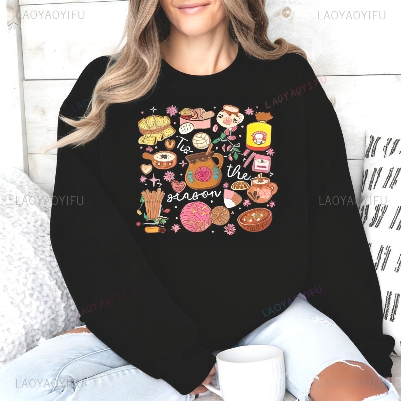 Food Snacks With Fiber - Mexikanischer Weihnachts-Hoodie, Party-Lebensmittel-Pullover, Weihnachts-Snacks, Sweatshirt, Weihnachts-Party-Pullover,
