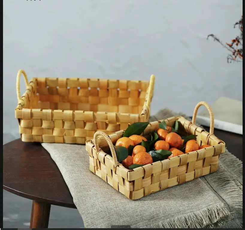 Food Snacks With Fiber - Gewebter Aufbewahrungskorb aus Holz, rechteckiger Obstkorb,