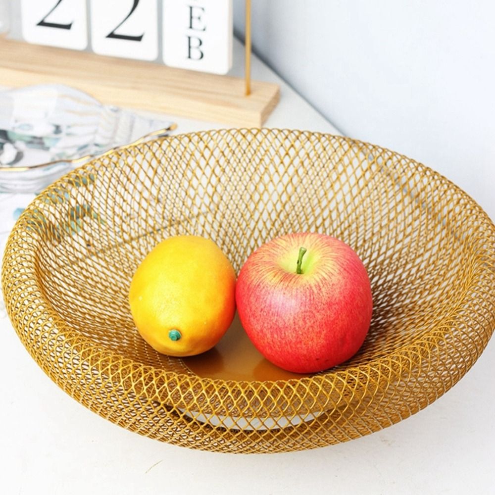 Food Snacks With Iron - Schwarz/Goldener Eisenkunst-Obstkorb, runder, hohler Netz-Obst- und