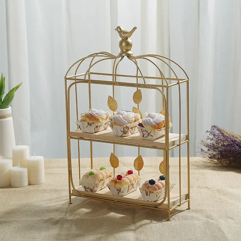 Food Snacks With Iron - -Doppelter Vogelkäfig aus Holz, Desserttisch, Ornament,