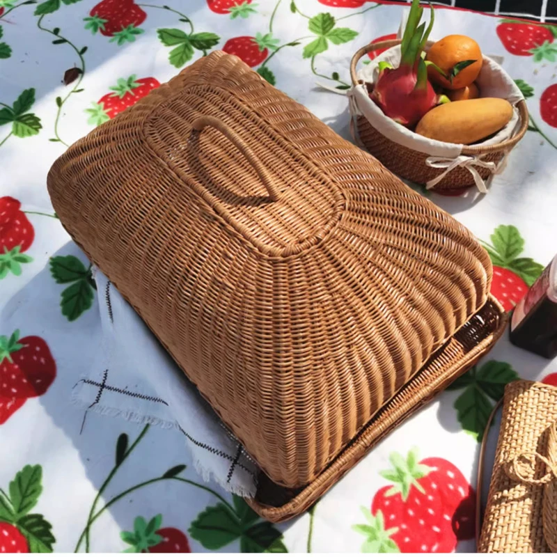 Food Snacks With Fiber - Retro Nachahmung Rattan Mahlzeit Abdeckung Quadratischen