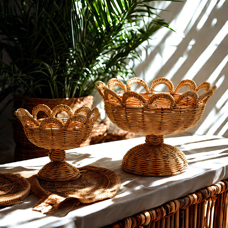 Food Snacks With Fiber - Rattan-Sockel, Obstschale, hochwertige Heimdekoration, Servierkorb, Süßigkeitenschale,