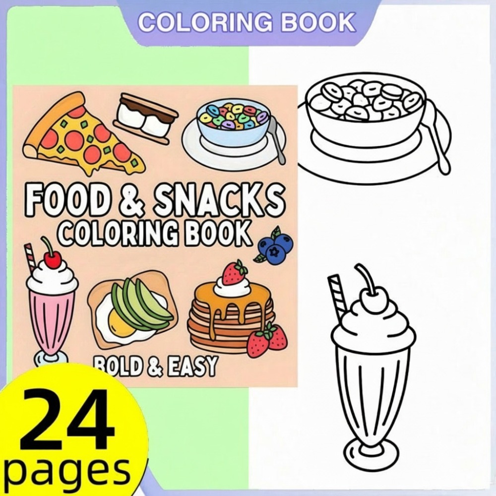 Food And Snacks Coloring Pages - Malbuch mit Essen und Snacks, einfach