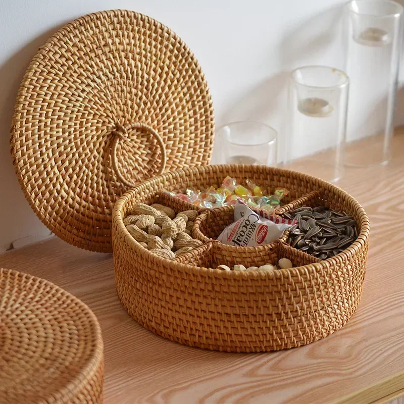 Food Snacks With Fiber - Natürliche Rattan-Box mit 5 Gittern, handgewebter